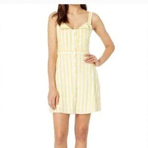 Wayf Women's Bolton Mini Dress Striped Yellow Button Up Sleeveless Large Spring